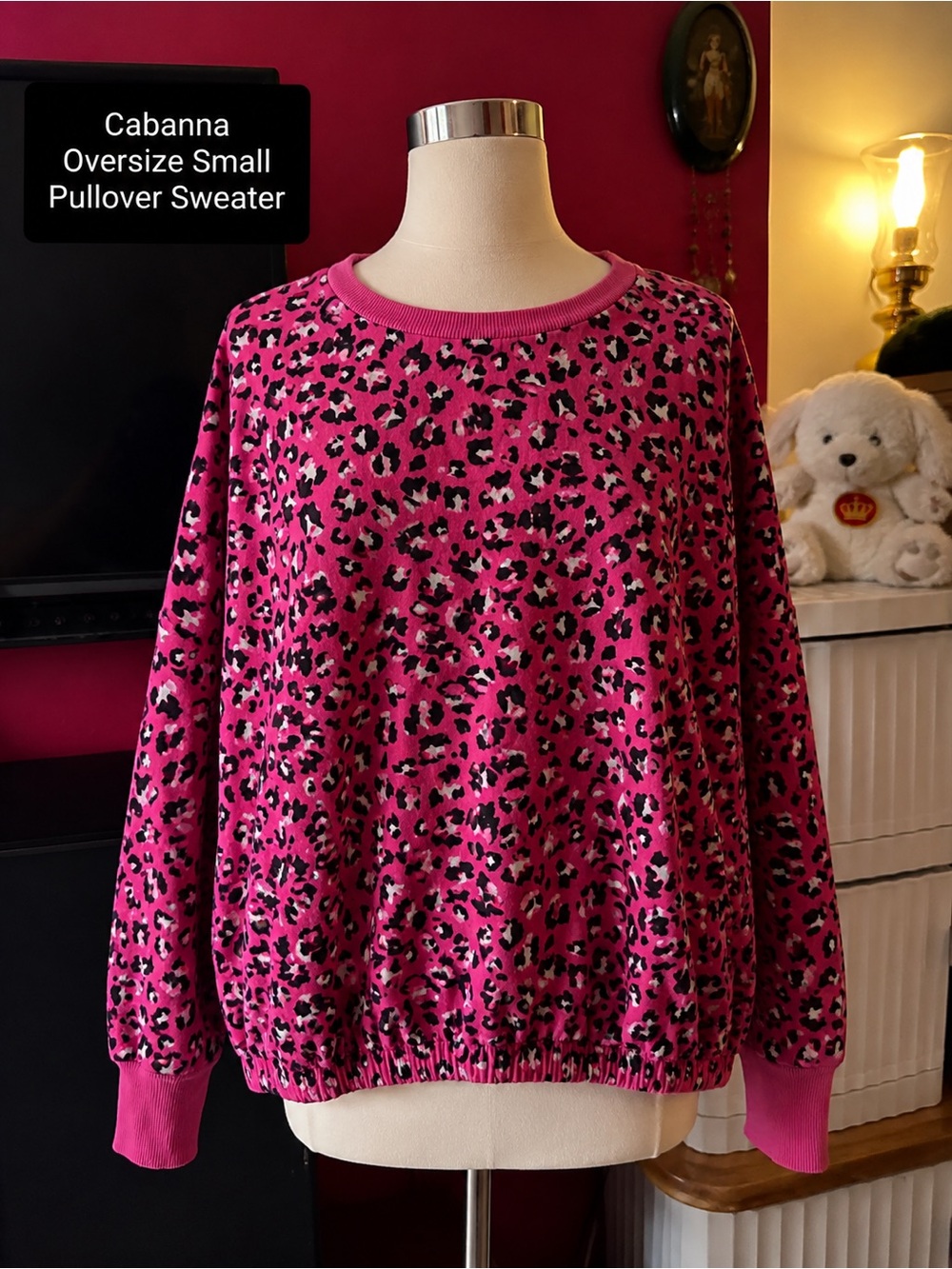 Cabana by Crown & Ivy Pink Leopard Print Pullover Sweater – Size Small